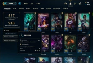 Conta platina 3 com 181 skins e TODOS os champs ( MAIN SUP ) - League of Legends LOL