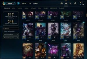 Conta platina 3 com 181 skins e TODOS os champs ( MAIN SUP ) - League of Legends LOL