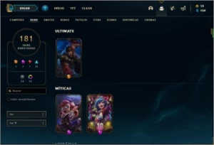 Conta platina 3 com 181 skins e TODOS os champs ( MAIN SUP ) - League of Legends LOL