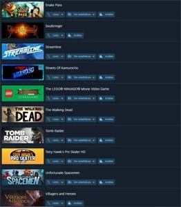 Steam com 63 jogos, como Tomb Raider, Tony Hawks, F1 2018 ..