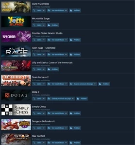 Steam com 63 jogos, como Tomb Raider, Tony Hawks, F1 2018 ..