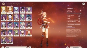 Conta com: Yoimiya, Qiqi e mais 19 personagens 4⭐. AR 37 - Genshin Impact