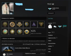 Conta Csgo - 11 Medalhas + 363 Jogos Pagos + Lvl 303 Steam - Counter Strike