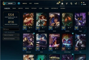 Conta prata 4 com 155 Champs e 266 Skins + 4 Prestigios - League of Legends LOL