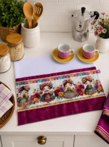 Pano de Prato Artesanal com barrado Coleção México - Artesanato e Personalizados