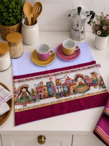 Pano de Prato Artesanal com barrado Coleção México - Artesanato e Personalizados