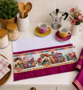 Pano de Prato Artesanal com barrado Coleção México - Artesanato e Personalizados