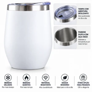 Copo Térmico Cuia com Tampa - 350 ml - Artesanato e Personalizados