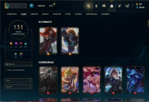 Unranked com 145 Champs e 131 Skins - League of Legends LOL