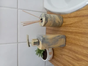 Kit BanheiroLavabo Cimento Porta Sabonete Líquido E Difusor
