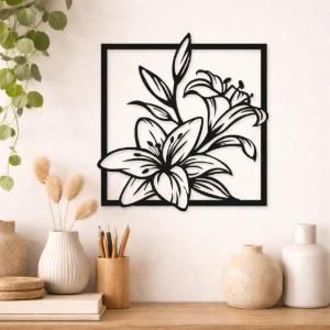 Quadro Floral Vazado em MDF Preto
