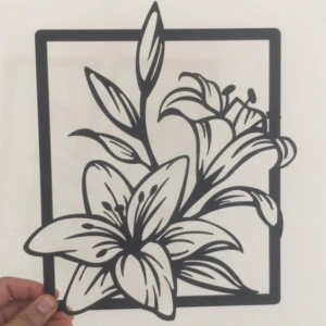 Quadro Floral Vazado em MDF Preto - Artesanato e Personalizados