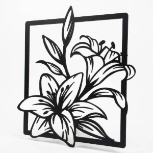 Quadro Floral Vazado em MDF Preto - Artesanato e Personalizados