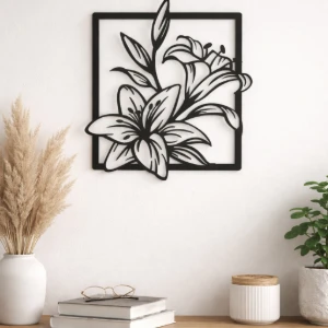 Quadro Floral Vazado em MDF Preto - Artesanato e Personalizados