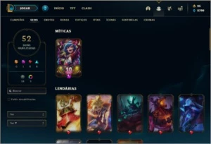 Conta bronze 3 com 106 champs e 52 skins - League of Legends LOL