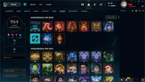 conta 1293 skins,todos emotes da loja ( emotes challenger) - League of Legends LOL