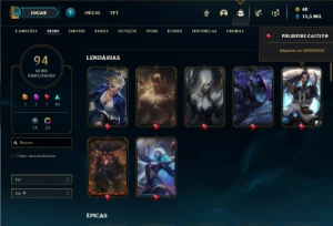 Conta ouro 3 com 110 Champs e 94 Skins ( MAIN SUP ) - League of Legends LOL