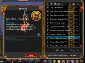 ACC [RECENTE] OBLIVION BLADE OF NULGATH(RARE) 70K ACS GASTOS - Adventure Quest World AQW