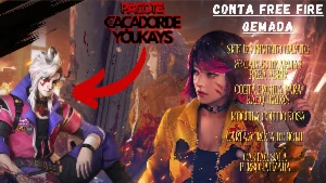 conta free fire + pacote caçador de youkays + mochila coelho