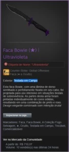 Faca Bowie | Ultravioleta | Testada em Campo - Counter Strike CS