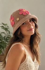Chapéu bucket florido em Crochê - Artesanato e Personalizados