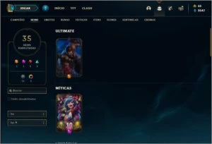 Conta diamante 3 com 53 champs e 35 skins - League of Legends LOL