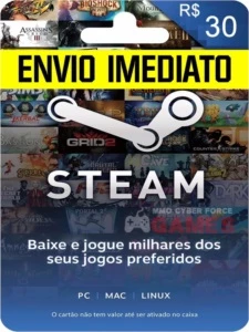 Steam Cartão Pré-pago R$ 30,00 Reais Crédito Card