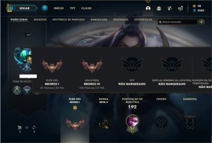 Conta bronze 4 com 76 Champs e 71 Skins (+ de 400 Jogos) - League of Legends LOL