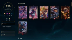 LoL( LvL 327 + 105 Skins + 141 Campeões + Valorant 2 passes - League of Legends