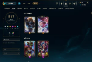 Ouro 4 com TODOS os Champs e 217 Skins ( ADC / MID ) - League of Legends LOL