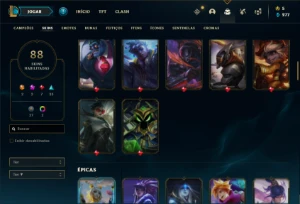 Conta Unranked com 140 Champs e 88 Skins ( MAIN SUPORTE ) - League of Legends LOL
