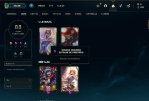 Conta Unranked com 140 Champs e 88 Skins ( MAIN SUPORTE ) - League of Legends LOL