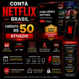 Conta Netflix Brasil plano Premium com R$50 Crédito Ativado - Assinaturas e Premium