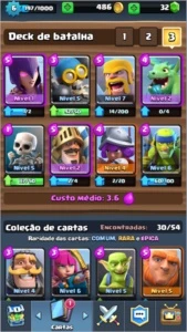 CONTA CLASH ROYALE LEVEL 6,ARENA 3