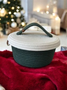 Cesto de Algodão com Tampa 18 cm - Artesanato e Personalizados