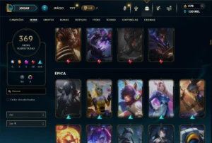 Prata 4 com TODOS os champs e 369 Skins ( Nivel 523 ) - League of Legends LOL