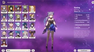 KEQING + SKIN + CORTADORA DA NEBLINA + TIGHNARI +MONA E MAIS - Genshin Impact