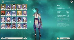 Conta AR51 com Xiao, Diluc C1, Qiqi, Keqing e Aquila Favonia - Genshin Impact