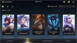 ESMERALDA IV + 32 SKINS + 1283 (RP) WILD CORES + 45 CAMPEÕES - League of Legends: Wild Rift LOL WR
