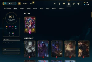 Ouro 4 com 100 Champs e 101 Skins + 45 Cromas - League of Legends LOL