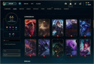 Conta unranked com 66 skins com Twitch medieval e WW cinzent - League of Legends LOL