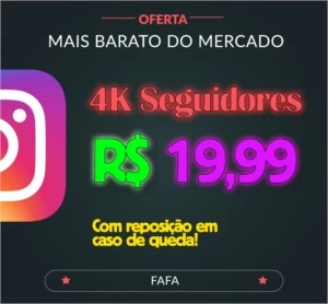 1K Seguidores Instagram por R$ 5,99! Entrega Rápida e Segura - Redes Sociais