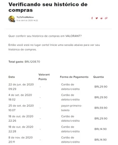 CONTA VALORANT R$1208,70 GASTOS !