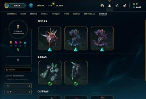 Conta platina 4 com 72 Champs e 60 Skins + 4 Vitoriosas - League of Legends LOL
