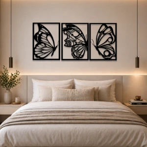 Kit 3 Quadros Borboletas em MDF Preto 30 x 20 cm - Artesanato e Personalizados