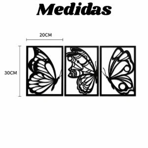 Kit 3 Quadros Borboletas em MDF Preto 30 x 20 cm - Artesanato e Personalizados