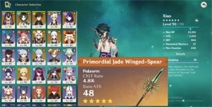 Conta Genshin Impact AR 57 Xiao + Jade + 11 5*