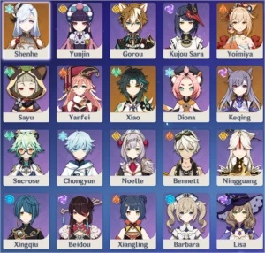 Shenhe + Subjugadora + Yoimiya + Harpa + Xiao + Duelo AR 49 - Genshin Impact