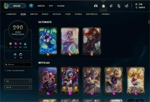 Conta ouro 3 com 150 Champs e 290 Skins + 10 Prestigios - League of Legends LOL