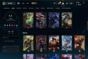 Prata 1 com 120 Champs e 51 Skins +1 Prestigio do Zed - League of Legends LOL